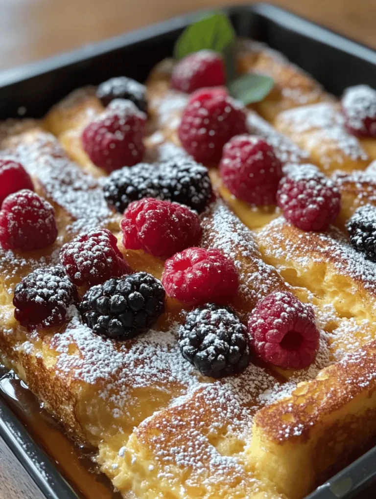 The Overnight French Toast Casserole is a delightful twist on a classic breakfast favorite that has become a beloved dish in many households. Combining the rich, comforting flavors of traditional French toast with the convenience of a casserole, this dish allows you to enjoy a luxurious breakfast with minimal morning effort. Imagine waking up to the warm aroma of cinnamon and vanilla wafting through your home, knowing that a delicious meal is just a matter of baking away. This dish is perfect for family gatherings, brunch with friends, or even a cozy weekend breakfast at home.