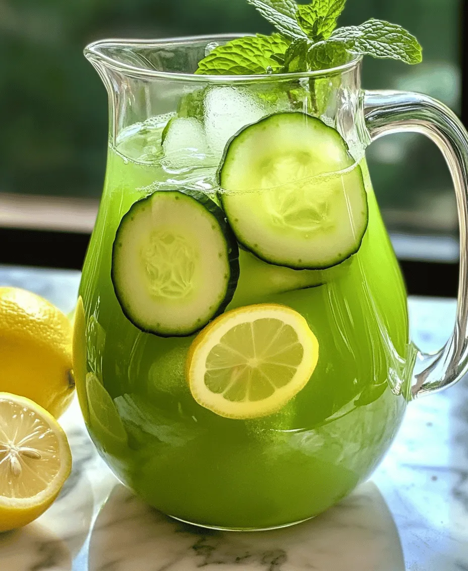 To make the perfect Refreshing Cucumber Lemonade, it’s essential to focus on using fresh, high-quality ingredients. Each component plays a crucial role in developing the drink’s unique flavor profile, ensuring that every sip is a delightful experience. The star ingredients in this invigorating beverage include cucumbers, lemons, sugar (or an alternative sweetener), and fresh mint.