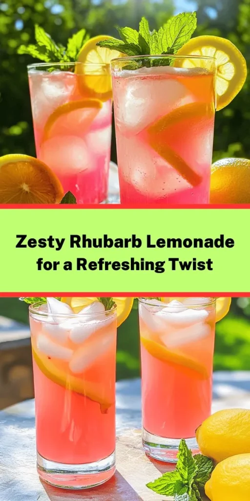 Quench your thirst with this refreshing Rhubarb Lemonade! This delightful drink combines sweet rhubarb syrup and tangy lemon juice for a perfect summer treat. Simply simmer fresh rhubarb with sugar to create a vibrant syrup, then mix it with water and lemon juice. Chill and serve over ice, garnished with lemon slices and mint for a refreshing touch. Perfect for hot days or entertaining guests, this homemade lemonade is sure to impress!