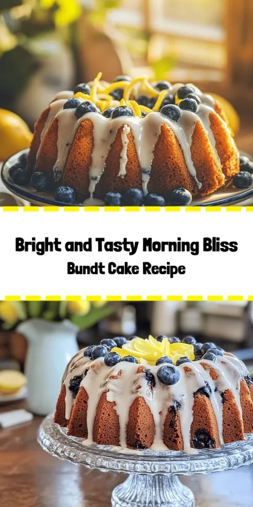 Start your day with a slice of Morning Bliss Bundt Cake! This delightful cake combines the sweetness of blueberries, the zing of lemon zest, and a hint of cinnamon, creating a perfect morning treat. Easy to make, just mix the simple ingredients, bake, and finish with a bright lemon glaze. Perfect for breakfast or brunch, it's sure to impress your family and friends. Enjoy this delicious and moist cake with your favorite beverage!