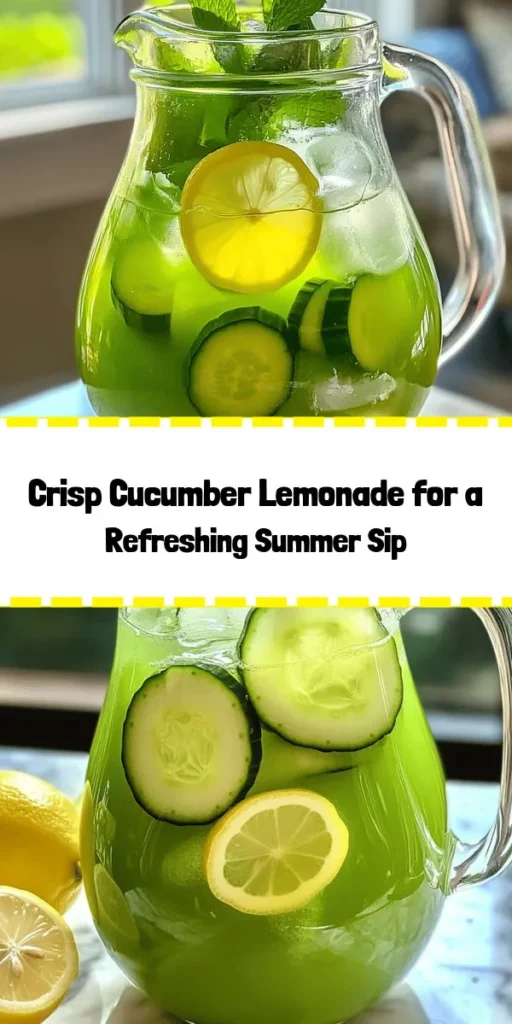Quench your thirst this summer with a delightful cucumber lemonade! This refreshing drink combines the zesty flavor of freshly squeezed lemon juice with smooth cucumber for a unique and cooling beverage. With just a few simple ingredients like sugar, fresh mint, and plenty of ice, you can whip up a pitcher in no time. Perfect for hot days and gatherings, this lemonade is sure to impress your friends and family. Cheers to summer sipping!