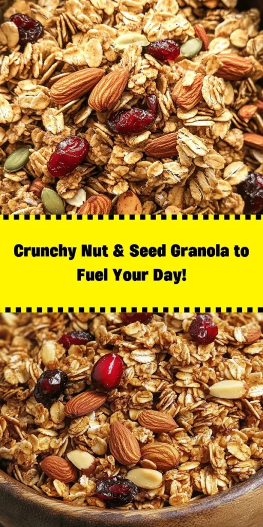 Start your day right with this crunchy nut and seed granola! Packed with wholesome ingredients like rolled oats, almonds, walnuts, and seeds, it's both delicious and nutritious. Drizzled with honey or maple syrup and a hint of cinnamon, this granola is easy to make and perfect for breakfast or a snack. Enjoy it with yogurt, milk, or on its own. It's great for meal prepping and stays fresh for up to two weeks. Get ready to enjoy a homemade treat that’s good for you!