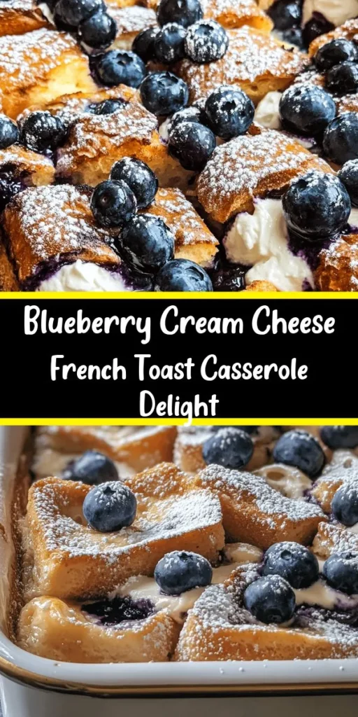 Indulge in the deliciousness of Blueberry Cream Cheese French Toast Casserole! This easy-to-make dish combines layers of buttery brioche and creamy cheese, topped with juicy blueberries for a perfect breakfast treat. Simply prepare, soak overnight, and bake for a warm, golden masterpiece. Perfect for family gatherings or weekend brunch, serve it with a drizzle of maple syrup and a dusting of powdered sugar. Elevate your mornings with this scrumptious recipe!