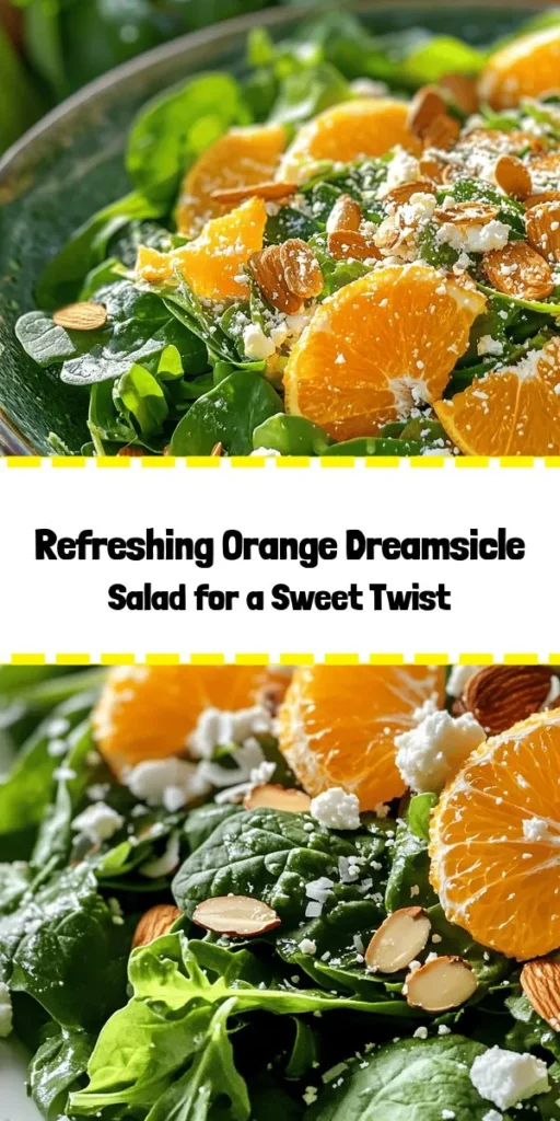 Indulge in the refreshing and vibrant Orange Dreamsicle Salad! This delightful dish features a mix of fresh greens topped with juicy orange segments, creamy Greek yogurt dressing, and a sprinkle of toasted almonds and shredded coconut. With a touch of honey and a hint of vanilla, it's a perfect balance of sweet and savory. Ready in just 15 minutes, it's an ideal side or light lunch that brings a taste of summer to your table. Enjoy the flavor explosion!
