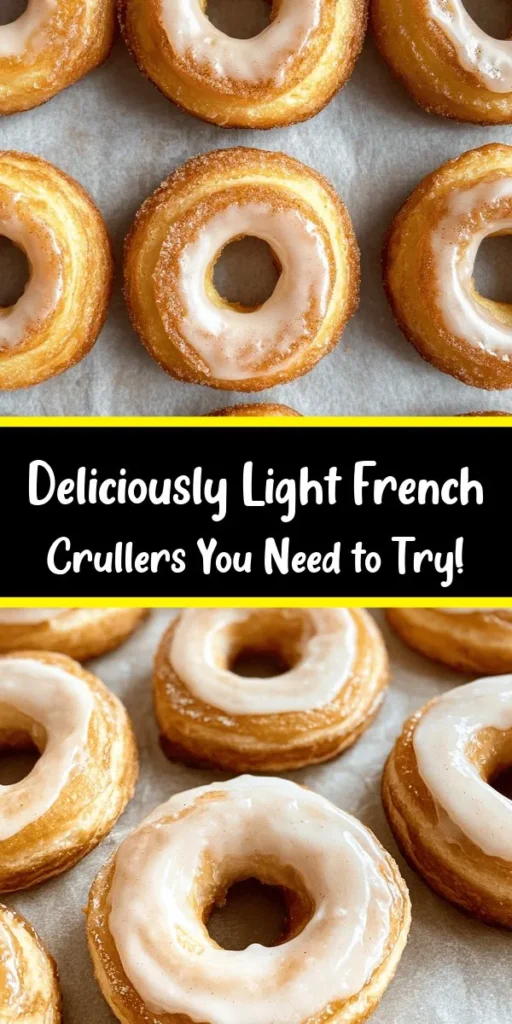 Indulge in the light and airy delight of homemade French crullers! Made from a simple dough of water, butter, and flour, these tasty treats are piped into rings and fried to golden perfection. With a sweet glaze of powdered sugar and vanilla, they're perfect for pairing with your morning coffee or afternoon tea. With just a bit of patience, you can create 12 delicious crullers that will impress friends and family alike. Ready to elevate your dessert game?