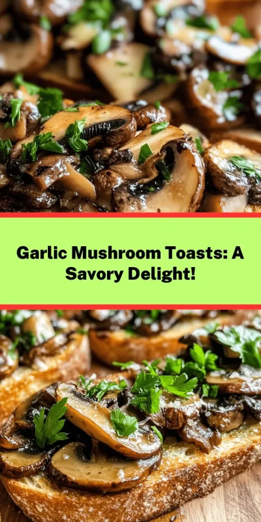 Indulge in this Savory Garlic Mushroom Toast Delight! Perfect for brunch or a tasty snack, this recipe features sautéed mushrooms and garlic topped with melted Parmesan on crispy rustic bread. It's quick to prepare, taking only 25 minutes from start to finish. The optional balsamic glaze adds a delicious touch, elevating every bite. Share it with friends or enjoy it solo; either way, it's sure to impress! #MushroomToast #EasyRecipes #BrunchIdeas