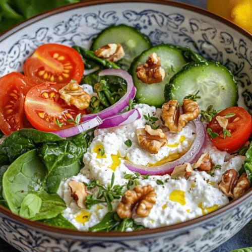 In the realm of healthy eating, finding a dish that is both nutritious and delicious can often feel like a daunting task. Enter the Cottage Cheese & Spinach Delight—an invigorating salad that not only tantalizes your taste buds but also nourishes your body. This vibrant dish blends creamy cottage cheese with fresh spinach and a medley of colorful vegetables, creating a salad that is as visually appealing as it is satisfying. Perfect for a quick lunch, a side dish at dinner, or a wholesome snack, this salad embodies the essence of convenience without compromising on health.