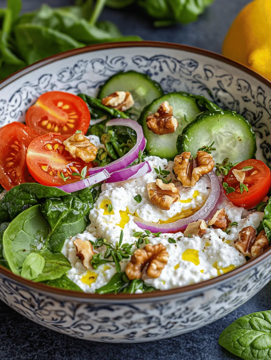 In the realm of healthy eating, finding a dish that is both nutritious and delicious can often feel like a daunting task. Enter the Cottage Cheese & Spinach Delight—an invigorating salad that not only tantalizes your taste buds but also nourishes your body. This vibrant dish blends creamy cottage cheese with fresh spinach and a medley of colorful vegetables, creating a salad that is as visually appealing as it is satisfying. Perfect for a quick lunch, a side dish at dinner, or a wholesome snack, this salad embodies the essence of convenience without compromising on health.