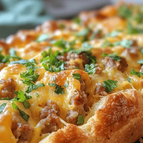 Sausage & Cheese Delight Bread is a mouthwatering creation that combines the savory richness of cooked sausage with the creamy goodness of melted cheese, all enveloped in a warm, fluffy bread. This recipe is not just a treat for the palate; it’s a versatile addition to any meal, making it a perfect choice for breakfast, brunch, or even as a delightful side dish during dinner. The appeal of this bread lies in its incredible flavor profile—a harmonious blend of spices, cheese, and the satisfying bite of sausage, all working together to create a comforting dish that everyone will love.
