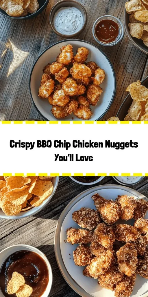Get ready for a crispy, delicious treat with these homemade BBQ chip chicken nuggets! This easy recipe combines tender chicken pieces with a crunchy BBQ potato chip coating for the perfect flavor combo. Battered, fried to golden perfection, and ready in just 30 minutes, these nuggets are perfect for kids and adults alike. Serve them with your favorite dipping sauces for a fun snack or meal that everyone will love. Enjoy the savory goodness!