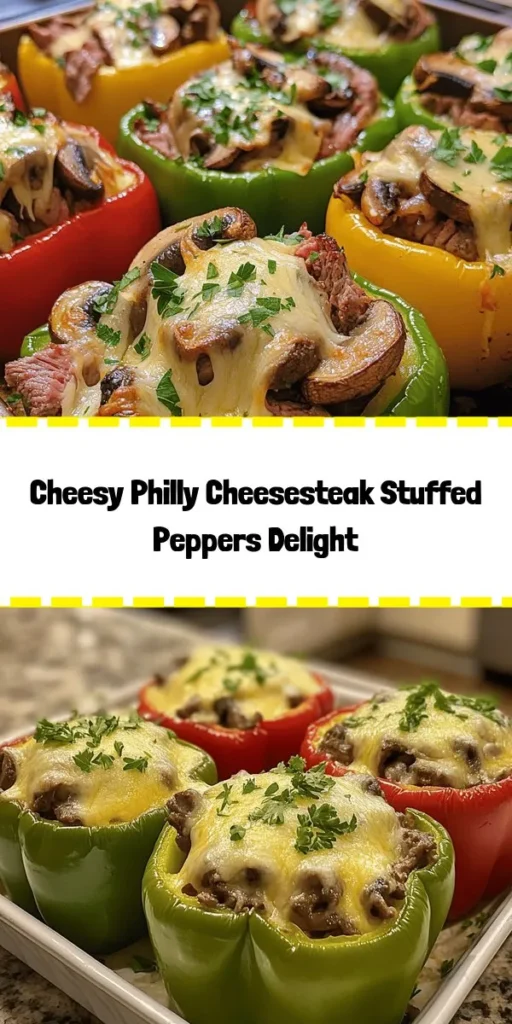 Savor the flavors of classic Philly cheesesteaks with a twist in these Philly Cheesesteak Loaded Stuffed Peppers! Perfect for a hearty meal, these vibrant bell peppers are packed with tender ribeye steak, sautéed onions, mushrooms, and garlic, all topped with gooey provolone cheese. Easy to make and visually stunning, this dish is a flavorful delight the whole family will love. Give your dinner a delicious upgrade with this crowd-pleaser!