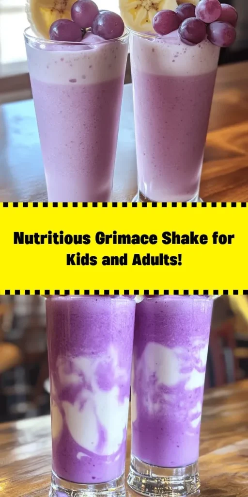 Indulge in the fun and fruity Grimace Shake, perfect for kids and adults alike! This vibrant purple drink, made with fresh or frozen grapes, bananas, creamy yogurt, and almond milk, is a nutritious treat that's easy to whip up in just 10 minutes. Customize it with a touch of honey for sweetness or even some purple food coloring for a pop of color. Garnish with whole grapes or banana slices for an eye-catching presentation. Enjoy this delicious, refreshing shake any time!
