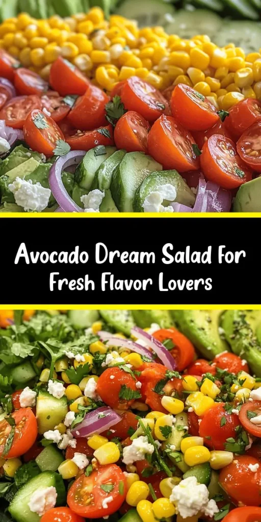 Discover the Avocado Lover's Dream Salad, a vibrant and refreshing dish that's packed with flavor! This colorful mix features ripe avocados, sweet cherry tomatoes, crisp cucumbers, and zesty bell peppers, all tossed in a zesty lime dressing. Add a sprinkle of feta and fresh cilantro for an extra punch. Perfect for parties or a healthy meal, it’s quick to prepare and absolutely delicious. Enjoy this nutritious salad in just 15 minutes!