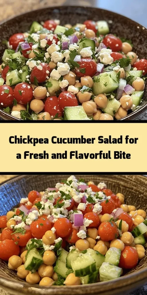 Enjoy a burst of freshness with this easy Chickpea Cucumber Salad! Packed with protein from chickpeas and vibrant veggies like cucumber, cherry tomatoes, and red onion, this salad is perfect for any occasion. Toss in crumbled feta and a zesty dressing of olive oil, red wine vinegar, and oregano for a delightful flavor boost. Ready in just 15 minutes, this dish can be served chilled or at room temperature, making it a versatile choice for summer gatherings or a light lunch.