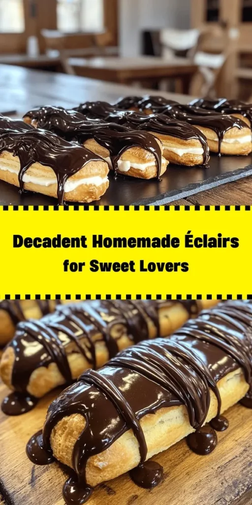 Create a delicious treat in your own kitchen with this delightful homemade éclairs recipe! From making the perfect choux pastry to whipping up rich pastry cream and drenching them in a glossy chocolate glaze, this step-by-step guide makes it easy to impress your family and friends. With a prep time of just 30 minutes and a rewarding total time of 2 hours, these homemade éclairs are a stunning dessert that's sure to satisfy your sweet tooth!