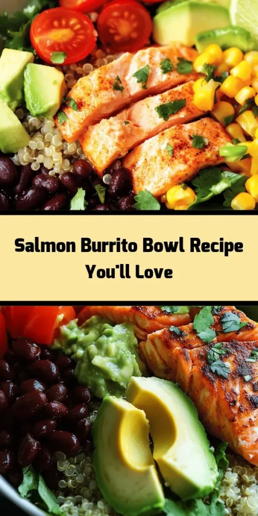 Elevate your mealtime with this delicious Salmon Burrito Bowl Delight! Packed with nutritional goodness, this bowl combines fluffy quinoa or brown rice with tender baked salmon, black beans, and colorful veggies like corn, diced avocado, and cherry tomatoes. Drizzled with lime juice and topped with fresh cilantro, it's a fresh and satisfying dish. Perfect for meal prep or a quick weeknight dinner, customize it with your favorite toppings like salsa or Greek yogurt for extra flavor!