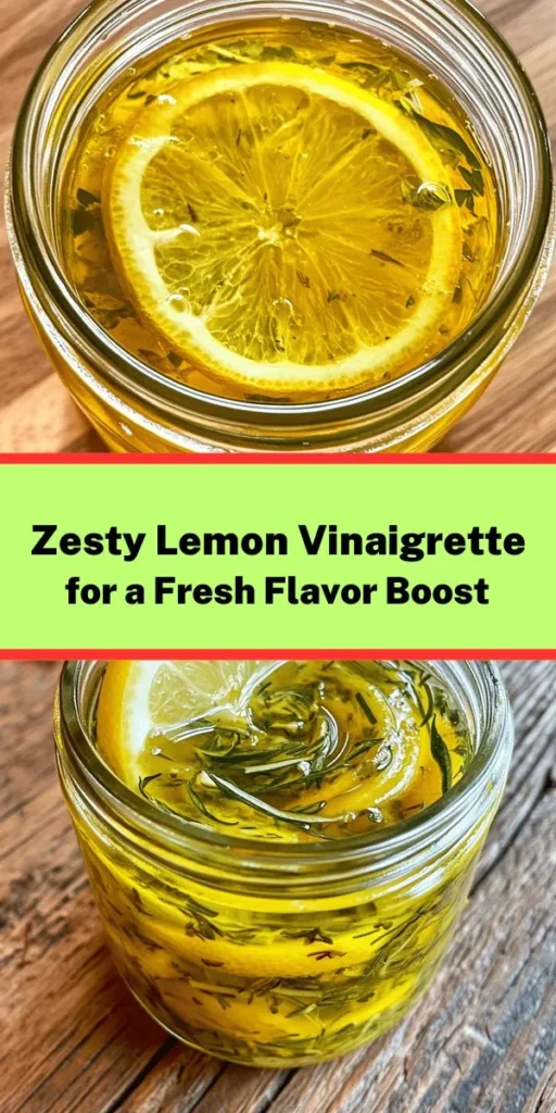 Elevate your salads with this vibrant Zesty Lemon Vinaigrette Dressing! Made with freshly squeezed lemon juice, extra virgin olive oil, and a hint of Dijon mustard, this dressing offers a refreshing zing. Add honey or maple syrup for a touch of sweetness, and minced garlic for extra flavor. Perfectly balanced with herbs, it’s easy to whip up in just 10 minutes. Store it in a jar and enjoy a burst of flavor on your favorite dishes!