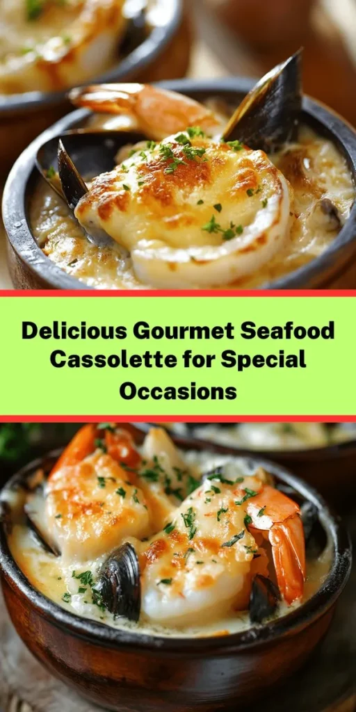 Indulge in the flavors of the ocean with this Gourmet Seafood Cassolette! Featuring shrimp, scallops, mussels, and fish fillets, all enveloped in a creamy white wine sauce and topped with melted Gruyère cheese, this dish is perfect for a special dinner. With just 40 minutes of prep and cooking time, it's an impressive yet easy recipe to elevate your seafood game. Serve it hot and enjoy a taste of gourmet cuisine right at home!