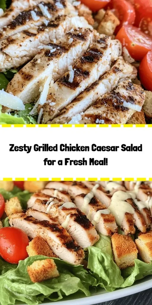 Elevate your salad game with this Zesty Grilled Chicken Caesar Salad! This vibrant dish features marinated grilled chicken, fresh romaine, juicy cherry tomatoes, and crunchy croutons all tossed in creamy Caesar dressing. Ready in just 25 minutes, it's perfect for a quick lunch or dinner. Top it off with grated Parmesan and a squeeze of lemon for that extra zing. Healthy, delicious, and satisfying—your taste buds will thank you! 🍗🥗