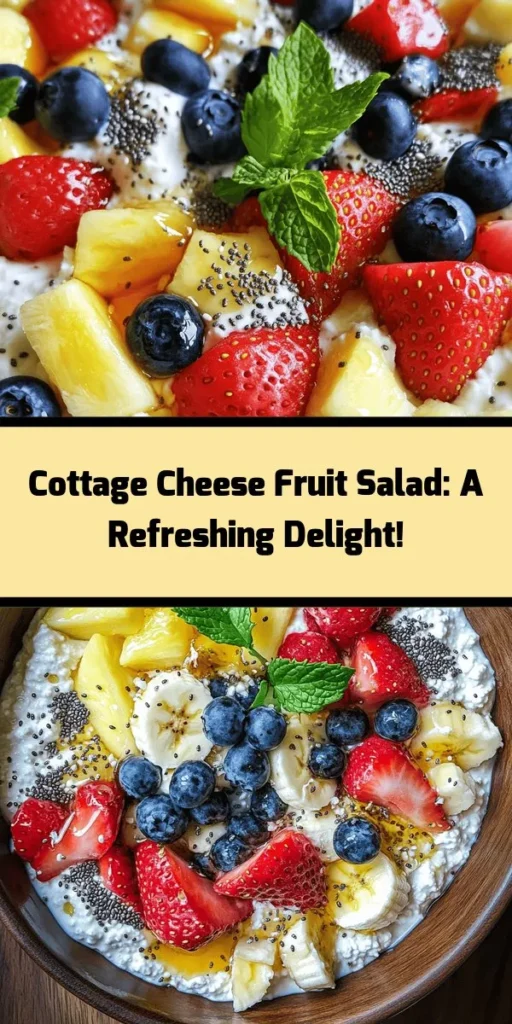Indulge in this refreshing Cottage Cheese Delight with Fresh Fruits! Perfect as a light snack or a healthy dessert, this recipe combines creamy cottage cheese with delicious strawberries, pineapple, blueberries, and banana. It's sweetened with honey and a hint of vanilla, creating a harmony of flavors. Just mix, chill, and garnish with mint for a delightful treat. Quick to prepare and packed with nutrients, this dish is sure to brighten your day!