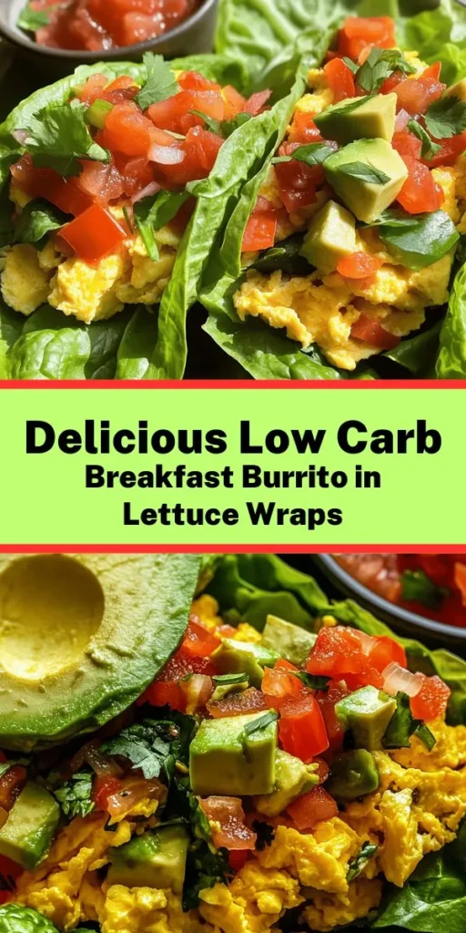 Start your morning right with this delicious Low Carb Breakfast Burrito Delight! Packed with scrambled eggs, fresh vegetables like bell peppers and spinach, and creamy avocado, this healthy wrap is perfect for a quick breakfast. Just sauté your veggies, scramble the eggs, and wrap it all up in crunchy lettuce leaves. It's nutritious, easy to make, and can be served with fresh salsa for an extra kick. Enjoy this energizing meal in just 20 minutes!
