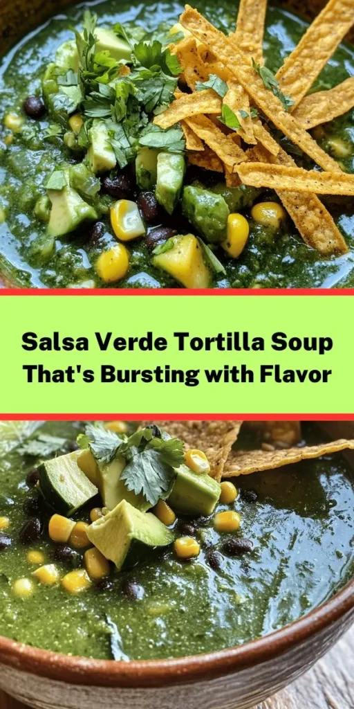 Warm up with this delicious Salsa Verde Tortilla Soup! Packed with flavors from chicken or vegetable broth, salsa verde, and fresh veggies like zucchini and corn, this soup is both hearty and healthy. Topped with crispy tortilla strips, creamy avocado, and fresh cilantro, it’s perfect for any day of the week. Quick to make in just 30 minutes, it's an ideal choice for a comforting meal. Dive into this flavorful dish that’s sure to satisfy your cravings!