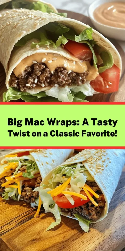 Get ready to indulge in these Big Mac Wraps, a delicious twist on the classic burger! In just 30 minutes, you can whip up these flavorful wraps packed with seasoned ground beef, fresh veggies, and a tasty homemade sauce. Perfect for lunch or a quick dinner, they’re easy to assemble and even easier to enjoy. Plus, you can customize them with your favorite toppings. Try them out today and impress your family and friends!