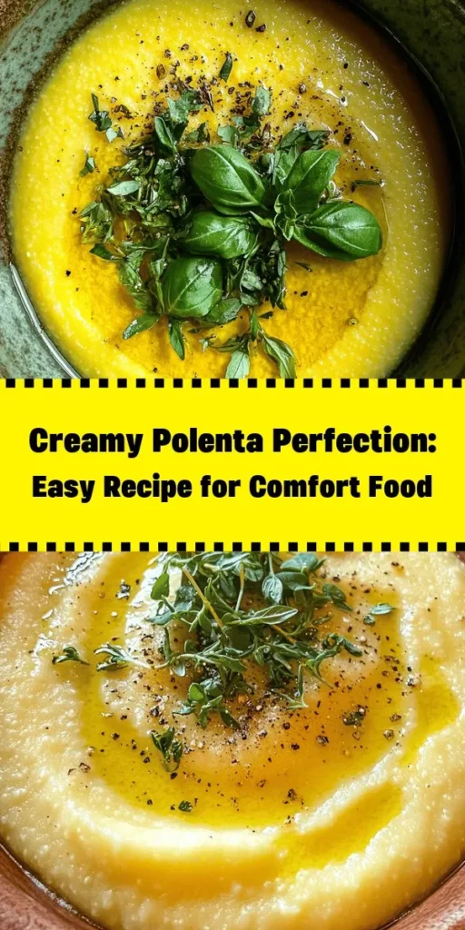 Discover the joy of cooking with this perfectly creamy polenta recipe! Made with just a few simple ingredients like polenta, water or broth, and your choice of fat, this dish is a delightful base for your favorite toppings. Sautéed mushrooms, roasted veggies, or a rich sauce make it even more special. With a total time of 50 minutes, including prep, it's an easy, comforting meal that serves 4. Elevate your dining experience with this deliciously creamy polenta!