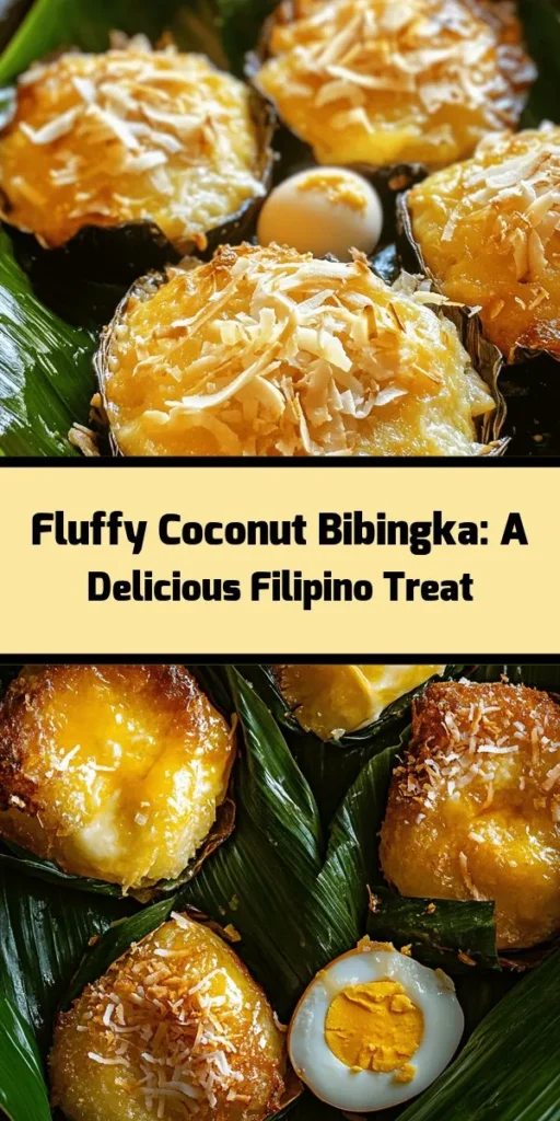 Indulge in the sweet, fluffy goodness of this Coconut Bibingka Delight! This traditional Filipino treat is made with rice flour, coconut milk, and topped with cheesy goodness for a satisfying bite. Easy to prepare, with just a little mixing and baking, you’ll be enjoying this delightful dish in under an hour. Perfect for breakfast or dessert, serve it warm with sweetened coconut and salted duck eggs for a taste of paradise. Happy baking!