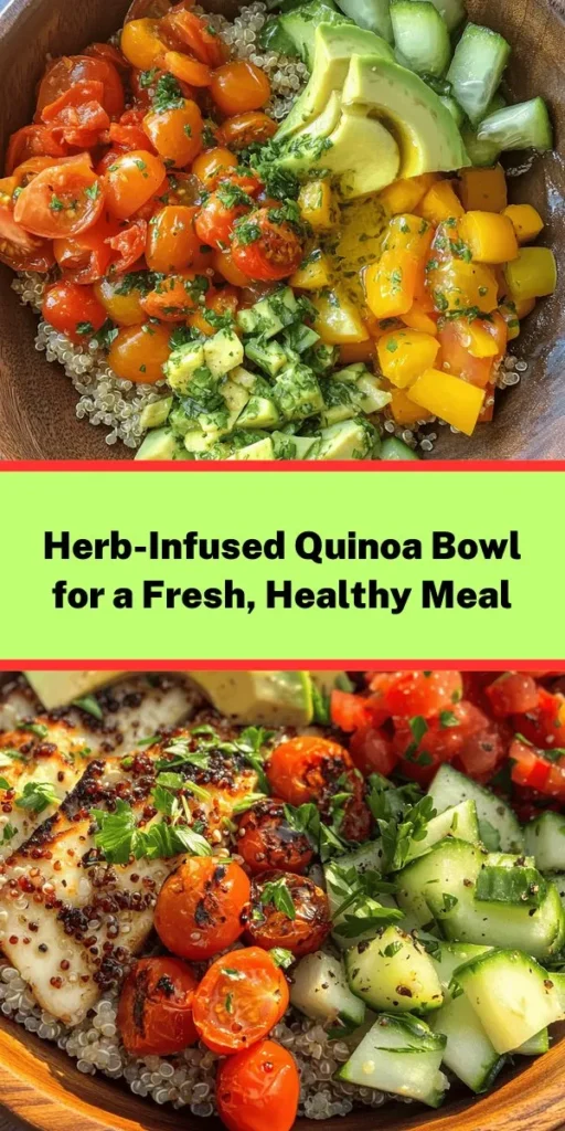 Elevate your meal with this delicious Savory Herb Quinoa Bowl! Packed with vibrant veggies like cherry tomatoes, cucumber, and red bell pepper, this dish is both nutritious and satisfying. Cooking quinoa in vegetable broth infuses it with flavor, while a hint of smoked paprika adds depth. Topped with creamy avocado and a squeeze of lemon, it's perfect as a quick lunch or dinner. Enjoy a healthy, colorful bowl that’s ready in just 30 minutes!