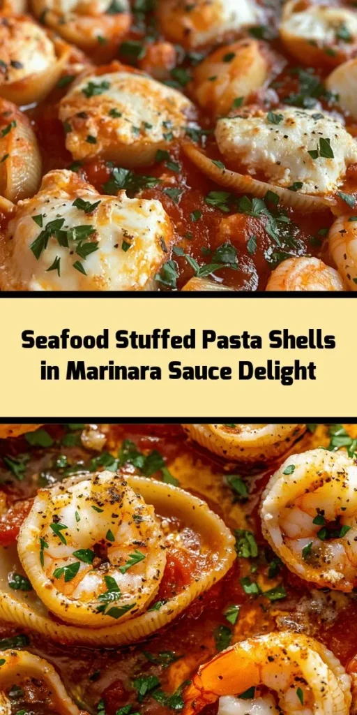 Dive into this delightful recipe for Shells of the Sea! These large pasta shells are stuffed to perfection with a creamy combination of ricotta, succulent shrimp, and scallops, all flavored with garlic, lemon, and herbs. Topped with marinara and gooey mozzarella, each bite is a taste of the ocean. Perfect for seafood lovers, this dish is easy to prepare and makes an impressive meal that'll wow your guests. Bake, drizzle with olive oil, and savor the flavors!