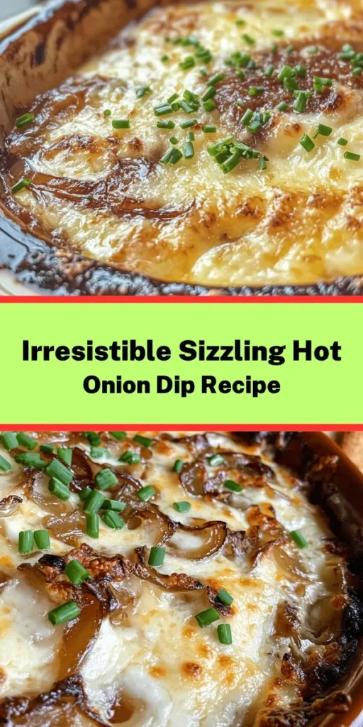 Indulge in this Sizzling Savory Hot Onion Dip that's perfect for any gathering! Made with caramelized onions, rich cream cheese, tangy sour cream, and a blend of cheddar and Parmesan, this dip is creamy, cheesy, and oh-so-satisfying. Easy to prepare and ready in just 45 minutes, it’s a crowd-pleaser that pairs well with chips, veggies, or bread. Don’t forget to garnish with fresh chives for an extra touch! Your guests will love it!