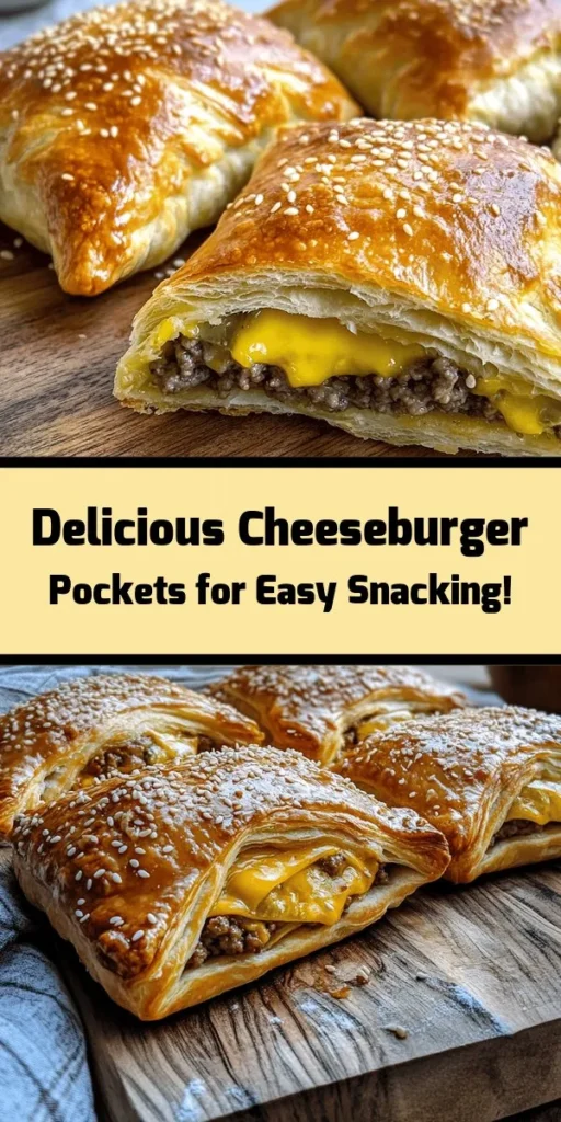 Craving a delicious twist on classic cheeseburgers? Try these cheesy cheeseburger pockets! Made with ground beef, onions, cheddar cheese, and dill pickles wrapped in flaky crescent roll dough, they're perfect for a quick meal or snack. Just mix, roll, and bake for 15-20 minutes until golden brown. These pockets are sure to please everyone at the table. Enjoy with extra ketchup or mustard for dipping! Ideal for busy weeknights!