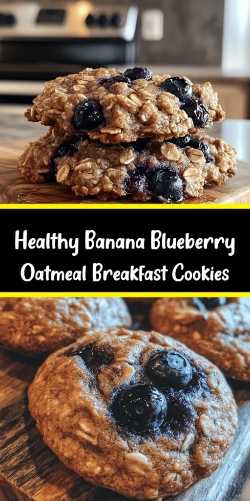 Start your day on a delicious note with these Banana Blueberry Oatmeal Breakfast Cookies! Packed with wholesome ingredients like ripe bananas, fresh blueberries, and rolled oats, these cookies are naturally sweetened with honey or maple syrup. Perfect for breakfast or a quick snack, they're easy to make and ready in just 25 minutes. Customize them with your favorite nuts or seeds for added crunch. Enjoy a tasty and nutritious way to fuel your mornings!