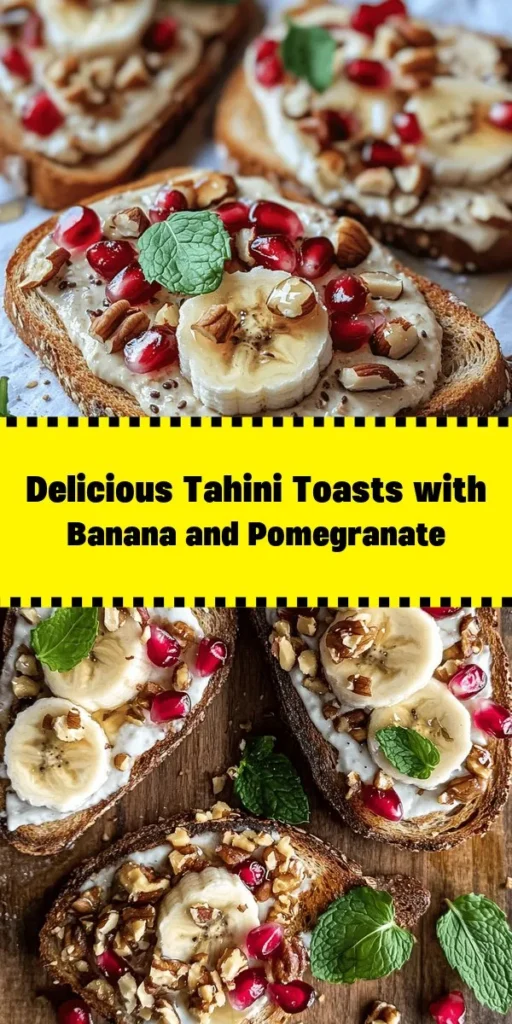 Elevate your breakfast game with these Tahini Toasts with a Twist! Start with crispy whole grain bread topped with a creamy tahini blend sweetened with honey or maple syrup. Layer on slices of ripe banana and sprinkle with vibrant pomegranate seeds for a pop of flavor. Finish with a sprinkle of nuts and fresh mint for added crunch and freshness. Ready in just 15 minutes, this delectable dish is perfect for a quick and nutritious meal any time of day!