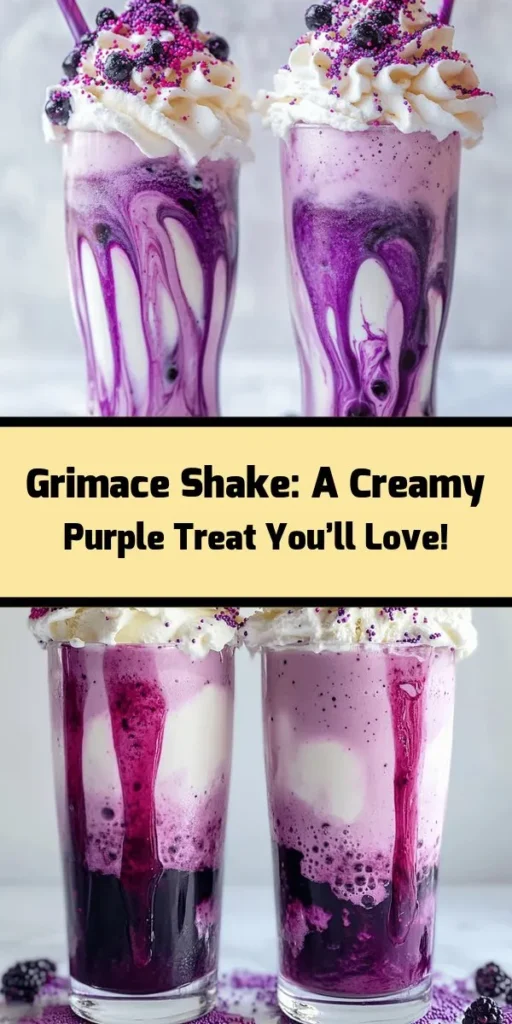 Indulge in a delicious homemade version of McDonald's Grimace Shake with this easy recipe! Perfect for a sweet treat, this creamy delight combines vanilla ice cream, whole milk, and blackcurrant syrup for a burst of flavor. Blend it to perfection, then top with whipped cream and colorful purple sprinkles for a fun finish. Ideal for a warm day or when you're craving something sweet, this shake is sure to impress friends and family!