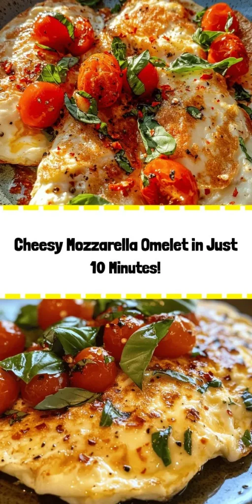 Start your day with a delicious Melting Mozzarella Delight Omelet! This quick and easy recipe combines fluffy eggs with gooey mozzarella, fresh basil, and juicy cherry tomatoes. In just 10 minutes, you can enjoy a flavorful meal that’s perfect for breakfast or brunch. Customize it with a sprinkle of red pepper flakes for a bit of heat. Elevate your morning routine with this cheesy, savory delight that's sure to impress!