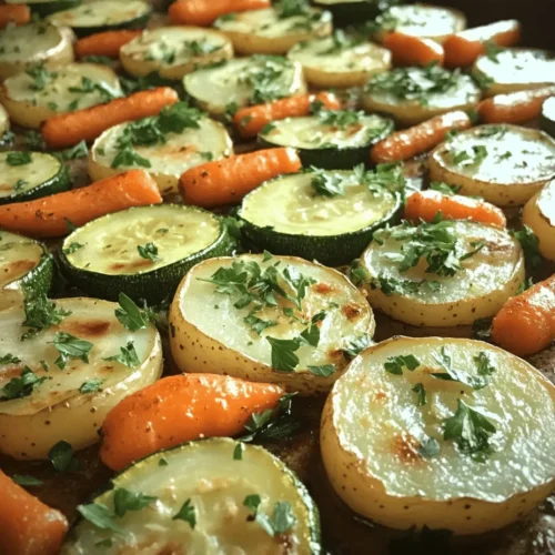 Garlic Herb Roasted Potatoes, Carrots, and Zucchini is a standout side dish that embodies the essence of wholesome cooking. This vibrant medley of vegetables not only enhances the visual appeal of any plate but also elevates the overall flavor profile of your meal. Roasting vegetables brings out their natural sweetness and savory notes, creating a dish that is both satisfying and nutritious. As you bite into the tender, caramelized potatoes, the crunchy carrots, and the delicate zucchini, your taste buds will revel in a delicious combination that is sure to be a hit at the dinner table.