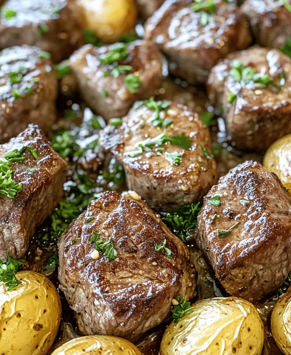 Discover the delightful fusion of flavors in this Garlic Butter Steak Bites and Potatoes recipe. Perfect for a weeknight dinner or an impressive weekend meal, this dish combines tender sirloin steak with golden, roasted baby potatoes, all enveloped in a rich garlic butter sauce. The combination of juicy, seared steak and creamy potatoes, enhanced with aromatic herbs and spices, creates a comforting yet elegant meal that is sure to please any palate.