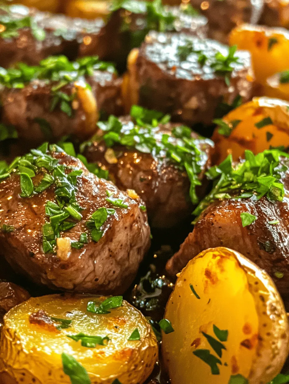Discover the delightful fusion of flavors in this Garlic Butter Steak Bites and Potatoes recipe. Perfect for a weeknight dinner or an impressive weekend meal, this dish combines tender sirloin steak with golden, roasted baby potatoes, all enveloped in a rich garlic butter sauce. The combination of juicy, seared steak and creamy potatoes, enhanced with aromatic herbs and spices, creates a comforting yet elegant meal that is sure to please any palate.