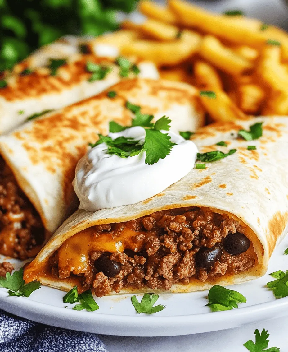 If you’re looking to elevate your weeknight dinner routine, cheesy beef burritos paired with crispy fries may just be the perfect solution. This dish marries the comforting warmth of seasoned ground beef, melty cheese, and hearty black beans, all wrapped up snugly in a soft tortilla. The addition of crispy fries not only enhances the meal's texture but also adds a fun, nostalgic element that appeals to both kids and adults alike. With its versatility, this dish can be customized to suit individual tastes – whether you prefer extra spice, more veggies, or different kinds of cheese, the options are endless.