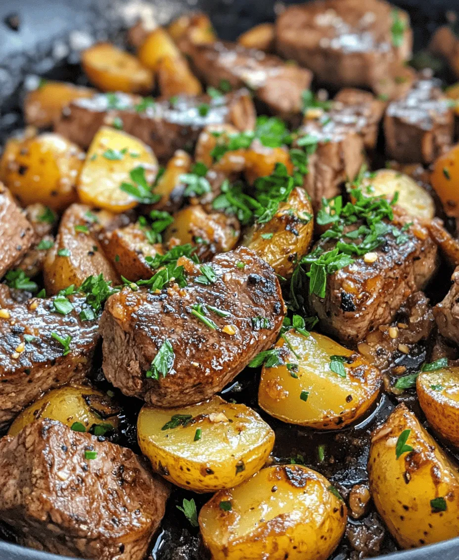 If you’re on the hunt for a quick yet delicious meal that combines rich flavors and satisfying textures, look no further than the Sizzling Garlic Butter Steak & Potatoes Skillet. This dish is a delightful fusion of tender steak, crispy baby potatoes, and aromatic garlic butter, all cooked together in a single pan. Not only does this recipe tantalize the taste buds, but it also promises a visually appealing presentation, making it an ideal option for both weeknight dinners and special gatherings.