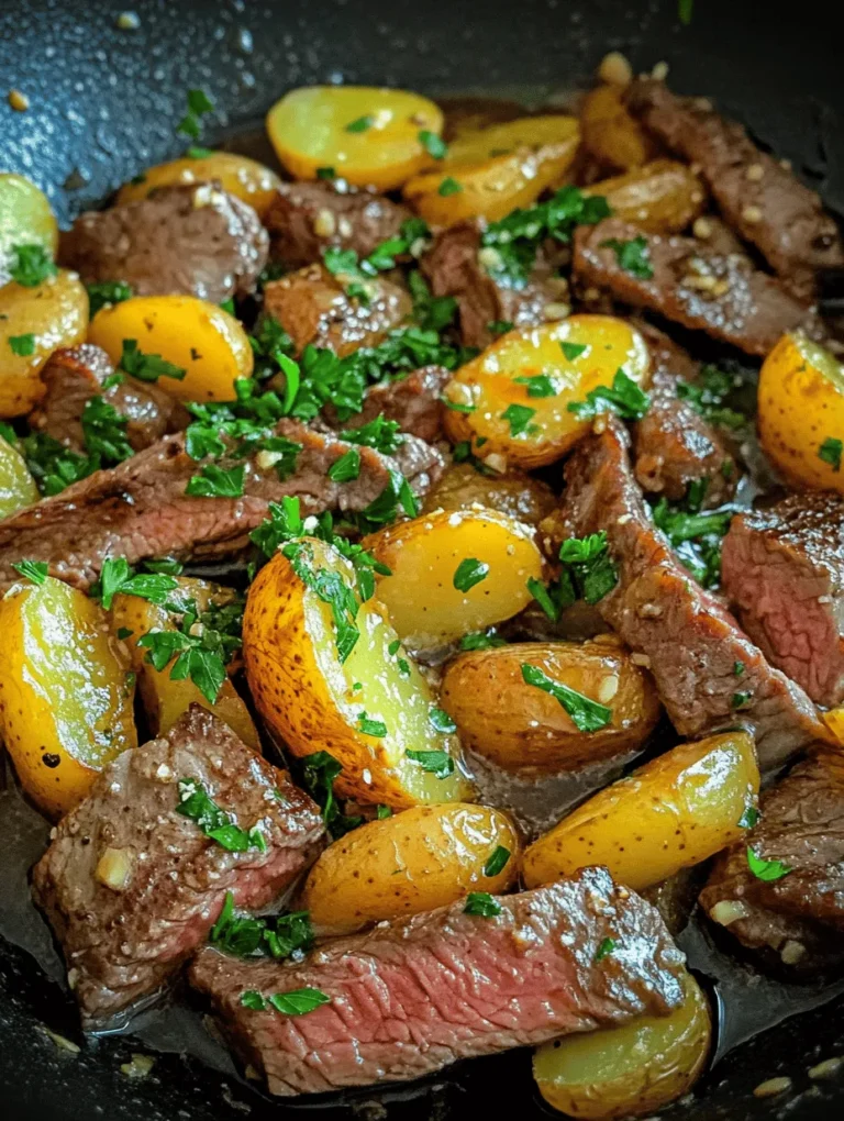 If you’re on the hunt for a quick yet delicious meal that combines rich flavors and satisfying textures, look no further than the Sizzling Garlic Butter Steak & Potatoes Skillet. This dish is a delightful fusion of tender steak, crispy baby potatoes, and aromatic garlic butter, all cooked together in a single pan. Not only does this recipe tantalize the taste buds, but it also promises a visually appealing presentation, making it an ideal option for both weeknight dinners and special gatherings.