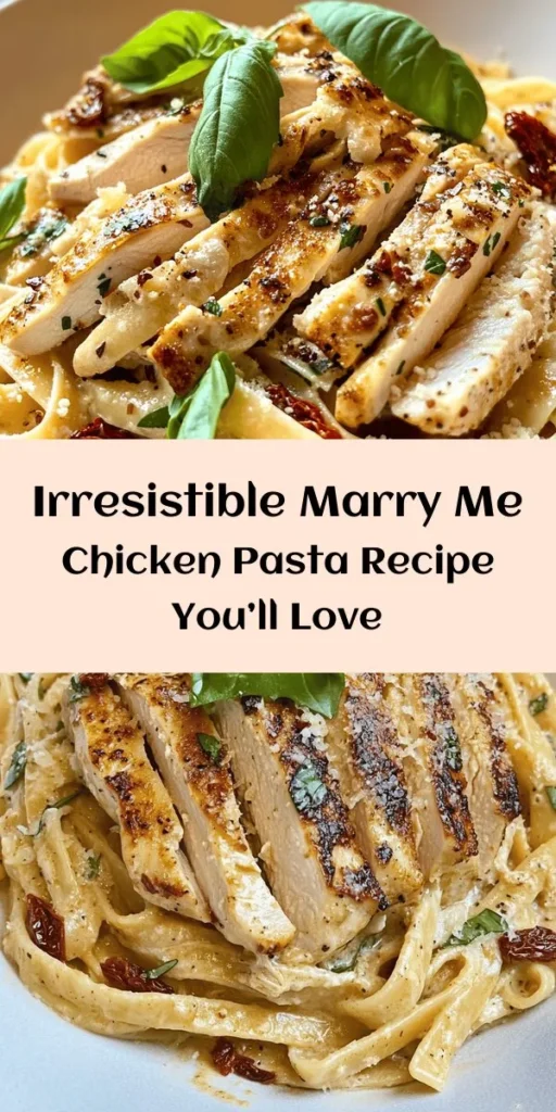 Looking for a dish that's sure to win hearts? Try this Marry Me Chicken Pasta! With tender chicken, creamy Parmesan sauce, and sun-dried tomatoes, it's a deliciously comforting meal perfect for any occasion. This easy recipe comes together in just 35 minutes, making it ideal for weeknight dinners or special celebrations. Pair it with fresh basil for a burst of flavor. You'll want to make this again and again!