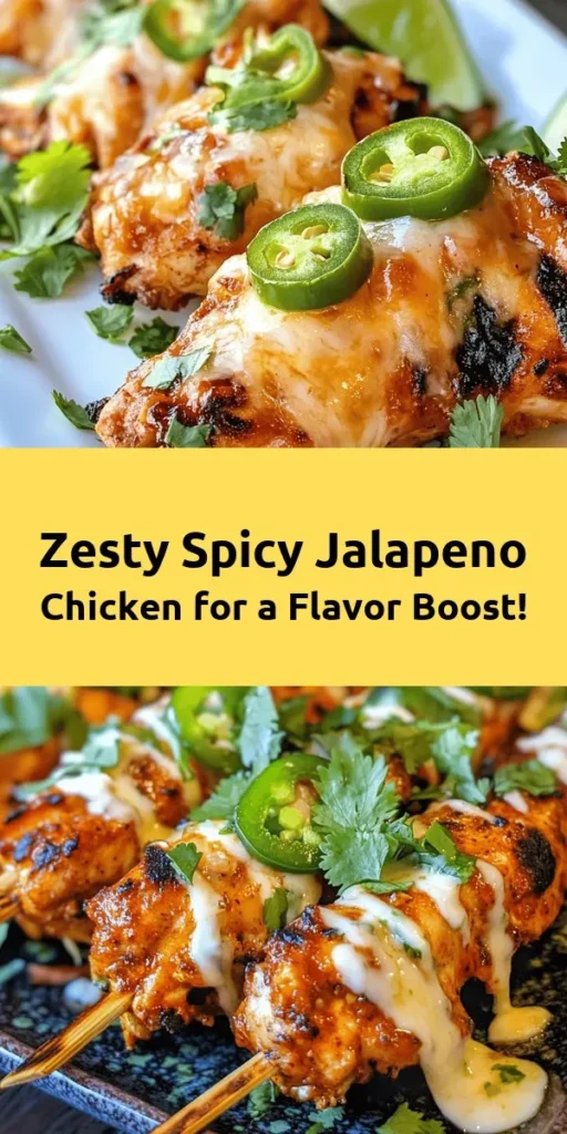 Spice up your dinner with this Spicy Jalapeno Chicken Delight! This easy recipe features tender grilled chicken marinated in a zesty mix of jalapenos, garlic, and warm spices. Topped with melted Monterey Jack cheese and fresh cilantro, it’s bursting with flavor. Perfect for serving with rice, tortillas, or your favorite sides. Enjoy a delicious meal ready in just an hour! Your taste buds will thank you!