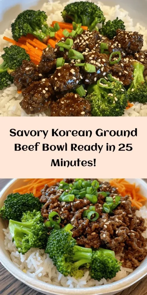 Whip up a delicious Korean Ground Beef Bowl that's packed with flavor and perfect for any night of the week! This easy recipe features savory ground beef combined with garlic, ginger, and veggies like broccoli and carrots, all tossed in a sweet and spicy sauce. Serve it over warm rice and top with green onions and sesame seeds for a satisfying meal. In just 25 minutes, you’ll have a delightful dish that's sure to impress!