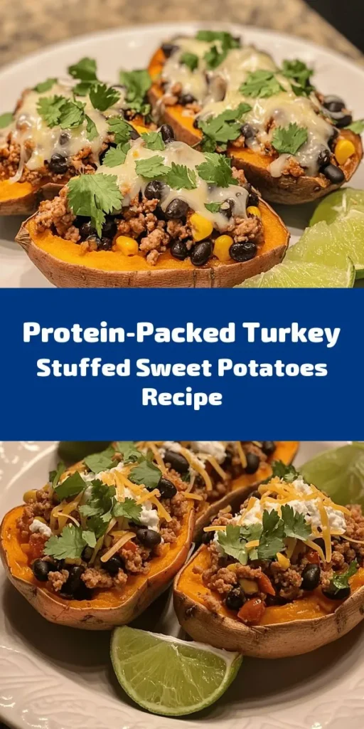 Indulge in this delicious High Protein Ground Turkey Stuffed Sweet Potato recipe that's perfect for a satisfying meal. Packed with lean ground turkey, black beans, and corn, it’s a nutritious twist on comfort food. Simply bake the sweet potatoes, sauté the turkey with spices, and stuff them with the flavorful filling. Top with cheese and pop them back in the oven until bubbly. Garnish with fresh cilantro and a squeeze of lime for extra zest. Enjoy a healthy, tasty dinner!