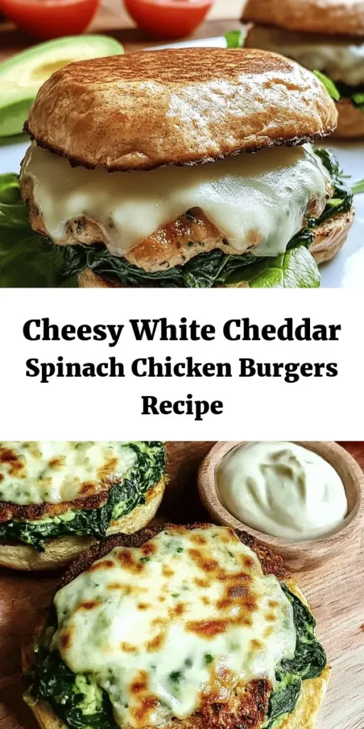 Elevate your burger night with these delicious white cheddar and spinach chicken burgers! Packed with flavor from fresh spinach, creamy white cheddar, and seasoned to perfection, these juicy patties are ready in just 30 minutes. Serve them on whole wheat buns with crisp lettuce and ripe tomatoes for a nutritious twist. Enjoy with your favorite condiments and sides for a meal that everyone will love. Perfect for weeknight dinners or weekend BBQs!