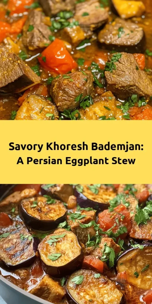 Indulge in the rich flavors of Khoresh Bademjan, a Persian stew that combines tender meat, fried eggplants, and fragrant spices. This dish features lean lamb or beef simmered to perfection with tomatoes, turmeric, and cinnamon, creating a hearty and satisfying meal. Serve it hot with basmati rice or flatbread, topped with fresh herbs for the ultimate comfort food experience. Perfect for family dinners or special occasions!