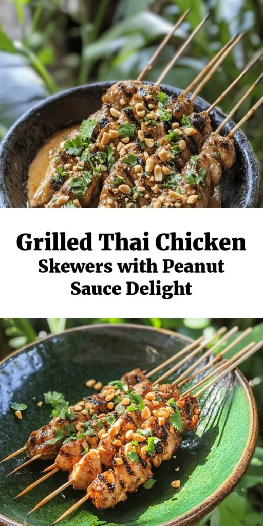 Get ready for a flavor explosion with these easy Grilled Thai Chicken Skewers! Perfectly marinated chicken thighs are grilled to juicy perfection and served with a rich and creamy peanut sauce. In just under an hour, you'll whip up delicious skewers that are sure to impress at any gathering. Pair them with jasmine rice or a refreshing salad for a complete meal. Perfect for summer barbecues or weeknight dinners, this recipe is a must-try!